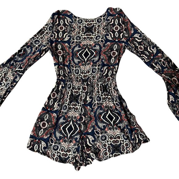 Abercrombie & Fitch Paisley Romper Juniors M Used Long Sleeve Flare - Picture 3 of 15